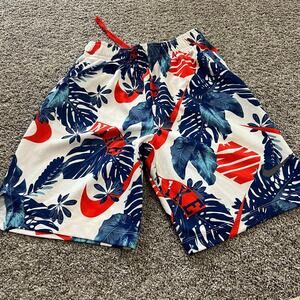 Nike White Navy and Red Tropical Kids Shorts